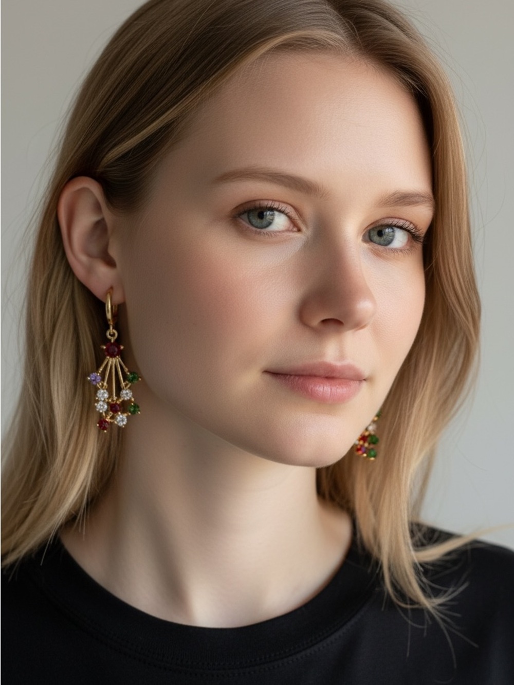 11/17 Gold Multi-Color Crystal Drop Earrings - Women Jewelry